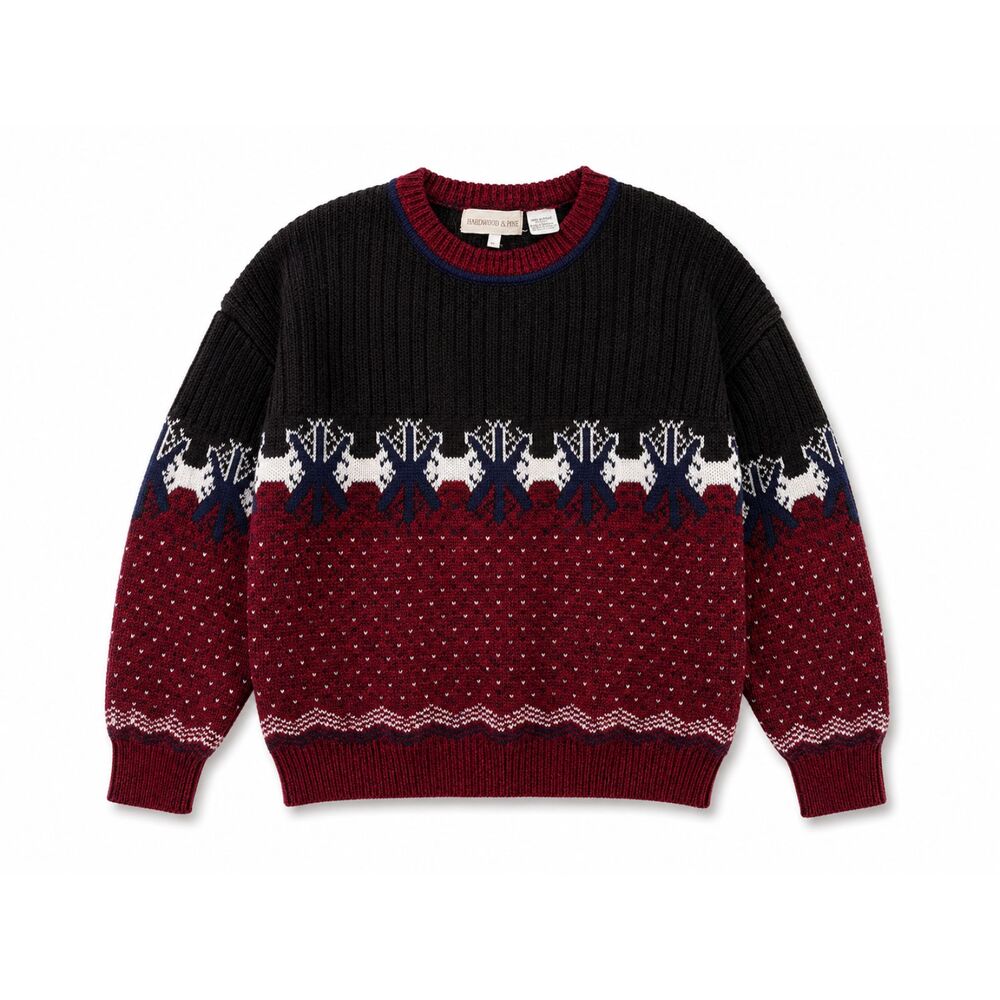 Hardwood & Pine Men's XL Christmas Sweater Snowflake Holiday Black Maroon